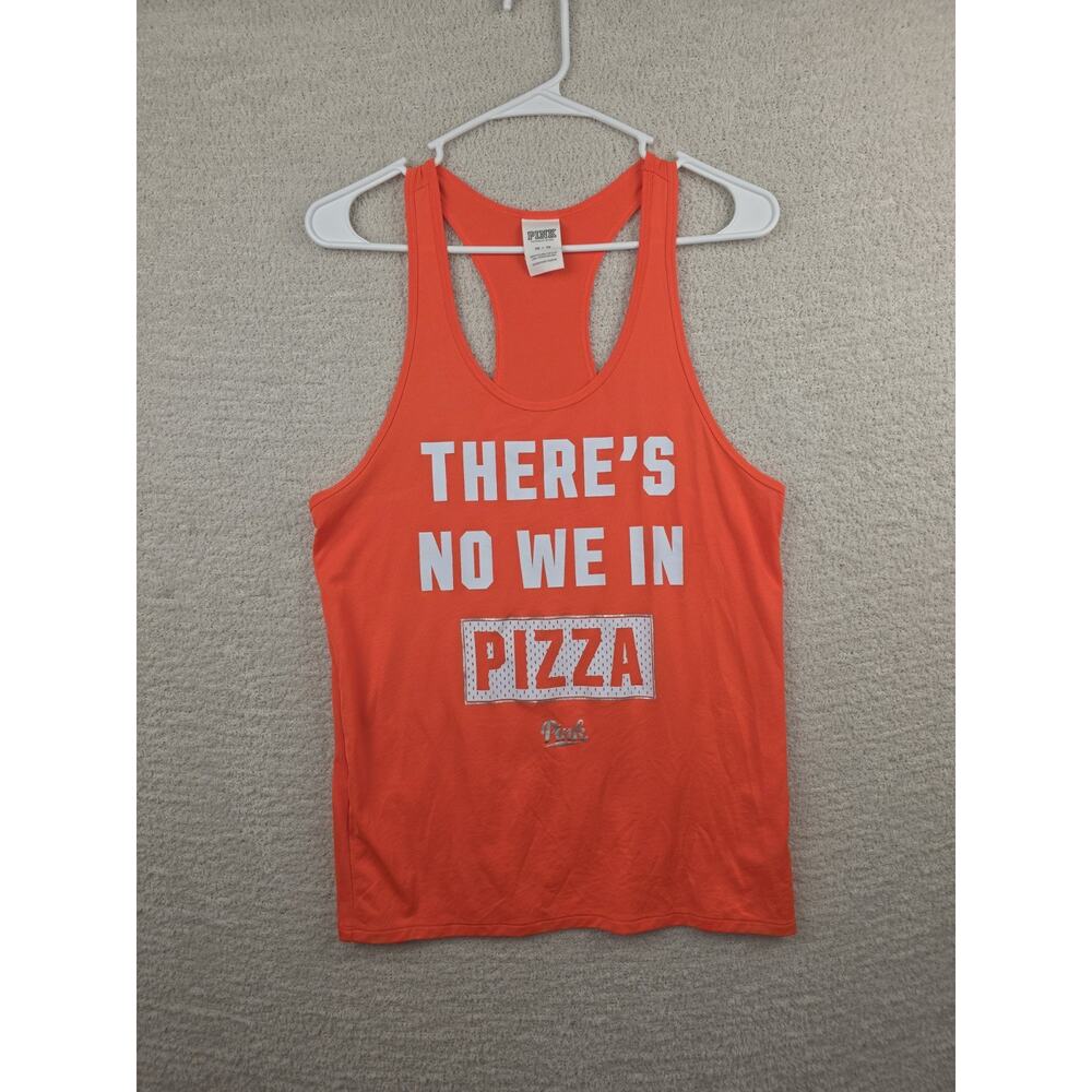 PINK Victoria's Secret There's No We In Pizza Racerback Tank Top XS ORANGE